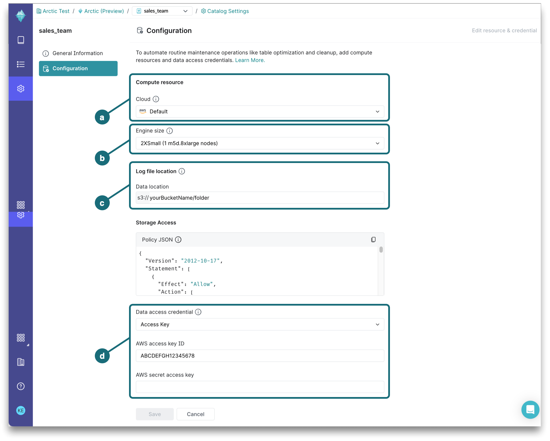 Arctic Table Optimization Configuration Page. Arctic table optimization configuration page.
