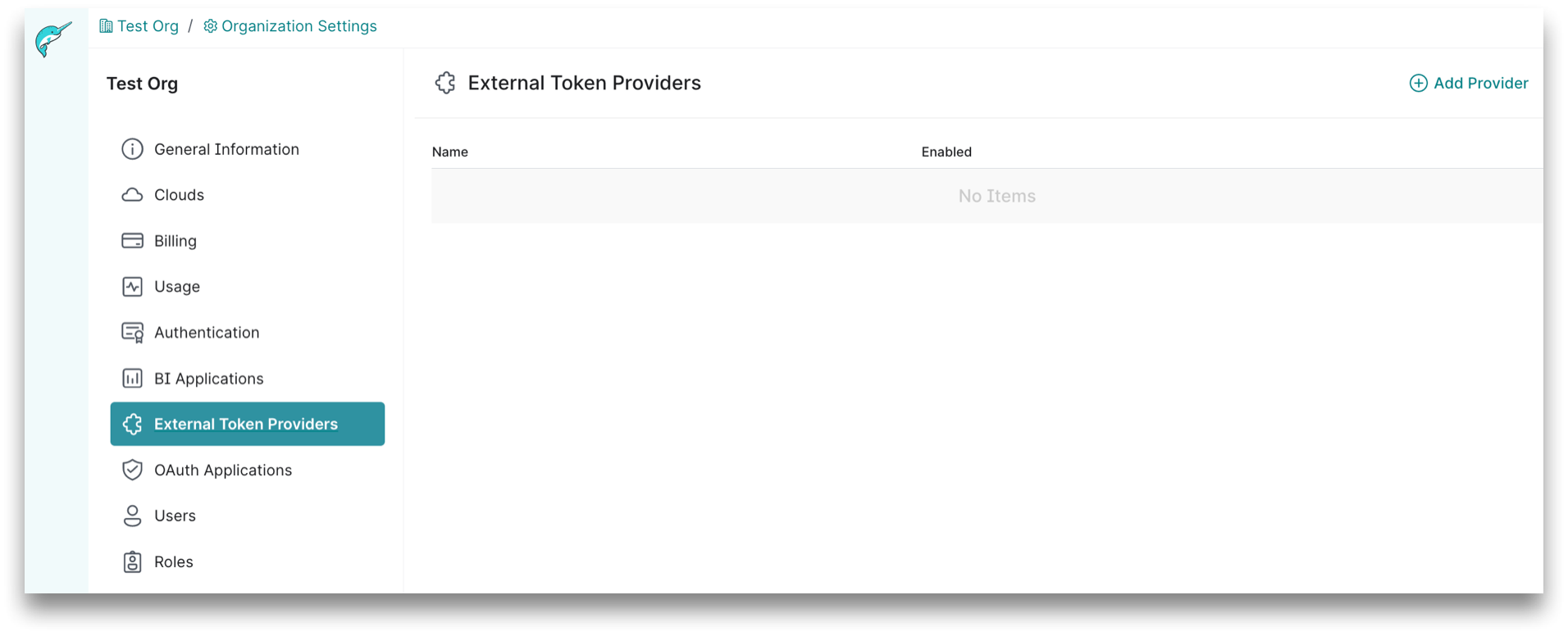 This is a screenshot showing the External Token Providers page. This is a screenshot showing the External Token Providers page.