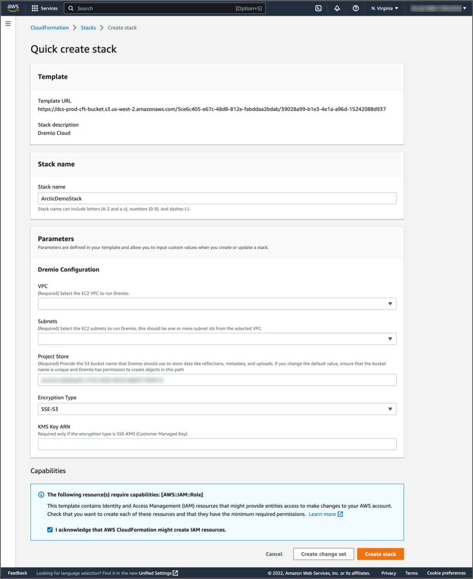 AWS CloudFormation template to create a stack.