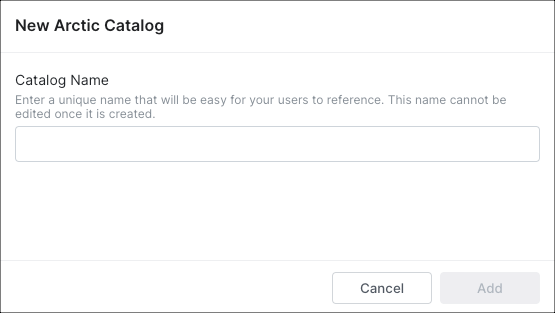 The New Arctic Catalog dialog box.