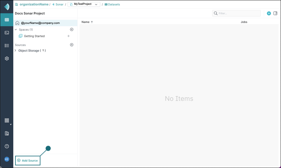 A Sonar project's dataset page highlighting Add Source.