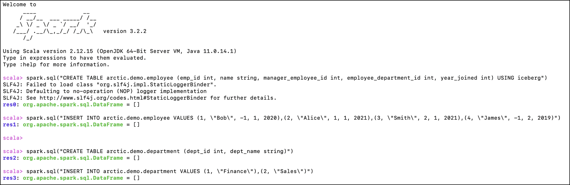 Creating two sample tables in the main branch. Creating two sample tables in the main branch.
