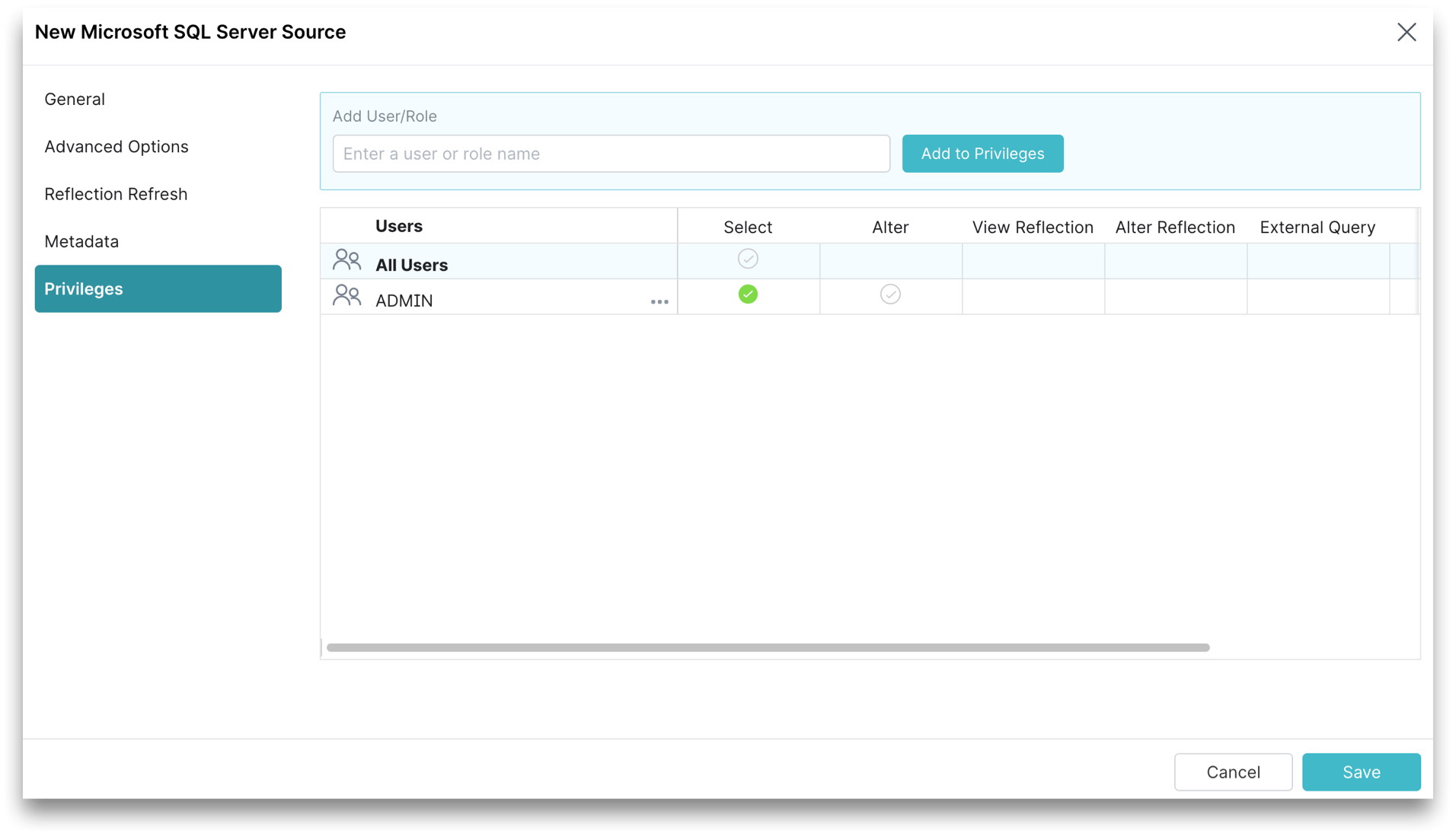 This is a screenshot showing the Privileges tab. This is a screenshot showing the Privileges tab.
