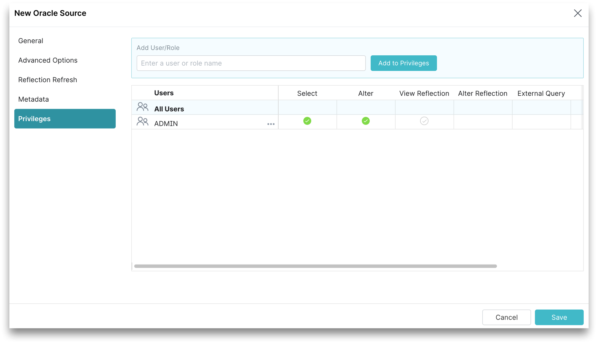 This is a screenshot showing the Privileges tab. This is a screenshot showing the Privileges tab.