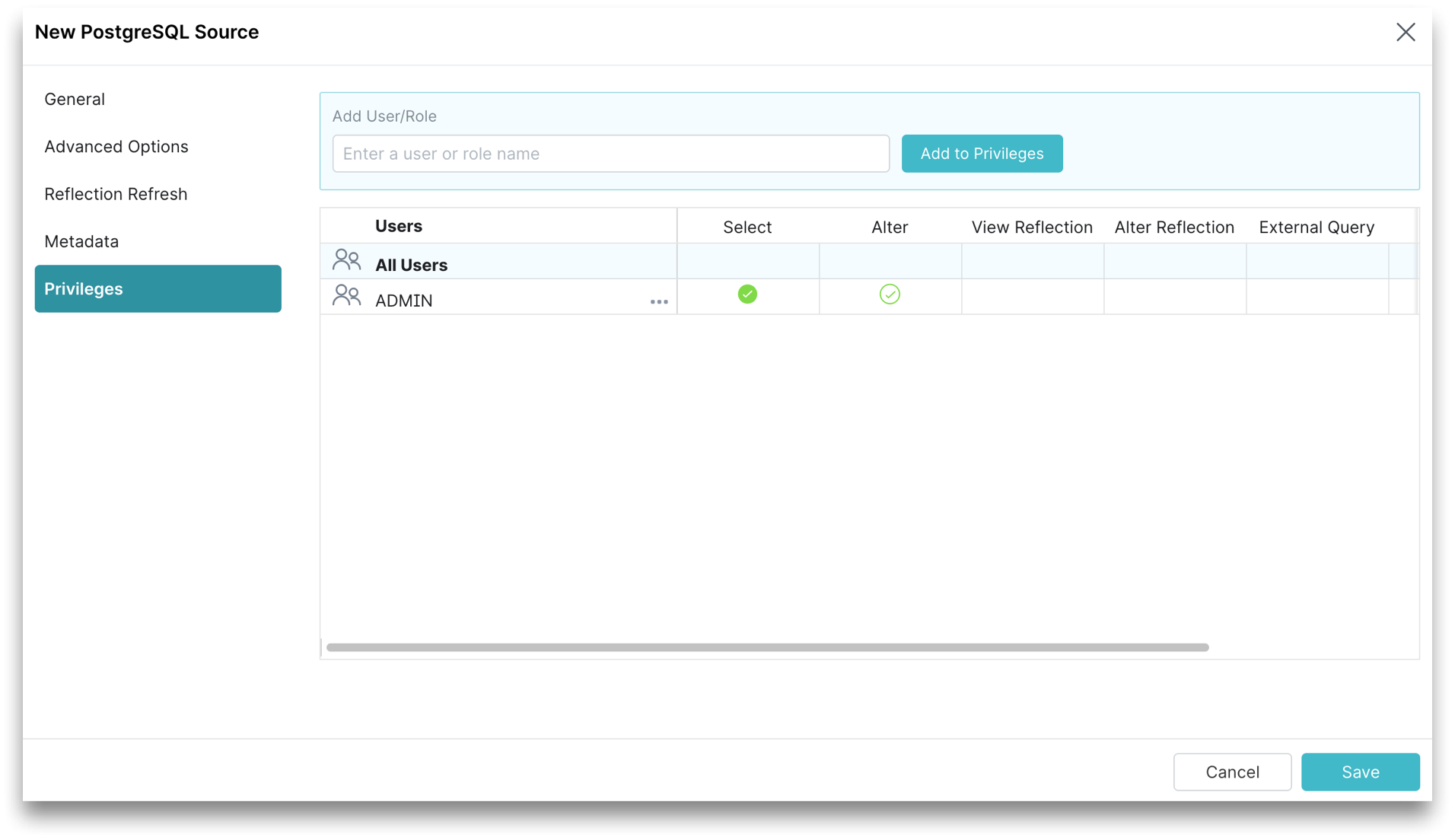 This is a screenshot showing the Privileges tab. This is a screenshot showing the Privileges tab.