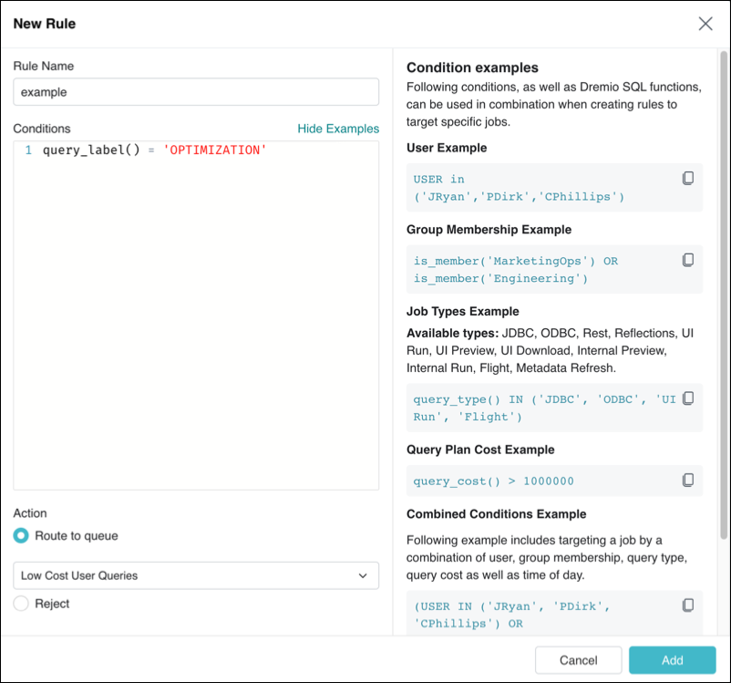 Example new query_label = optimization rule. Example new query_label = optimization rule.