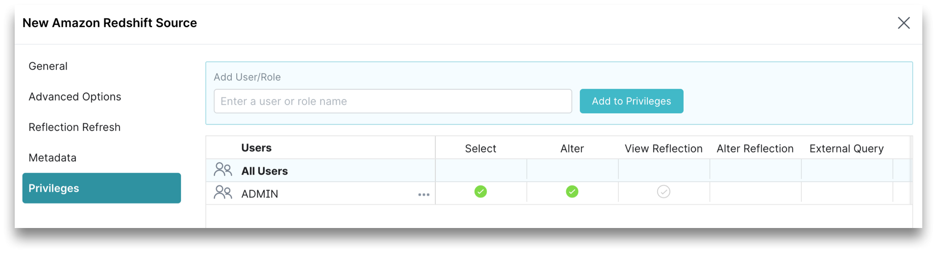 This is a screenshot showing the Privileges tab. This is a screenshot showing the Privileges tab.