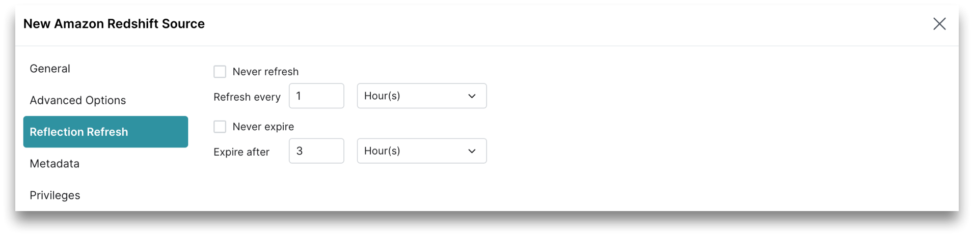 This is a screenshot showing the Reflection Refresh tab. This is a screenshot showing the Reflection Refresh tab.