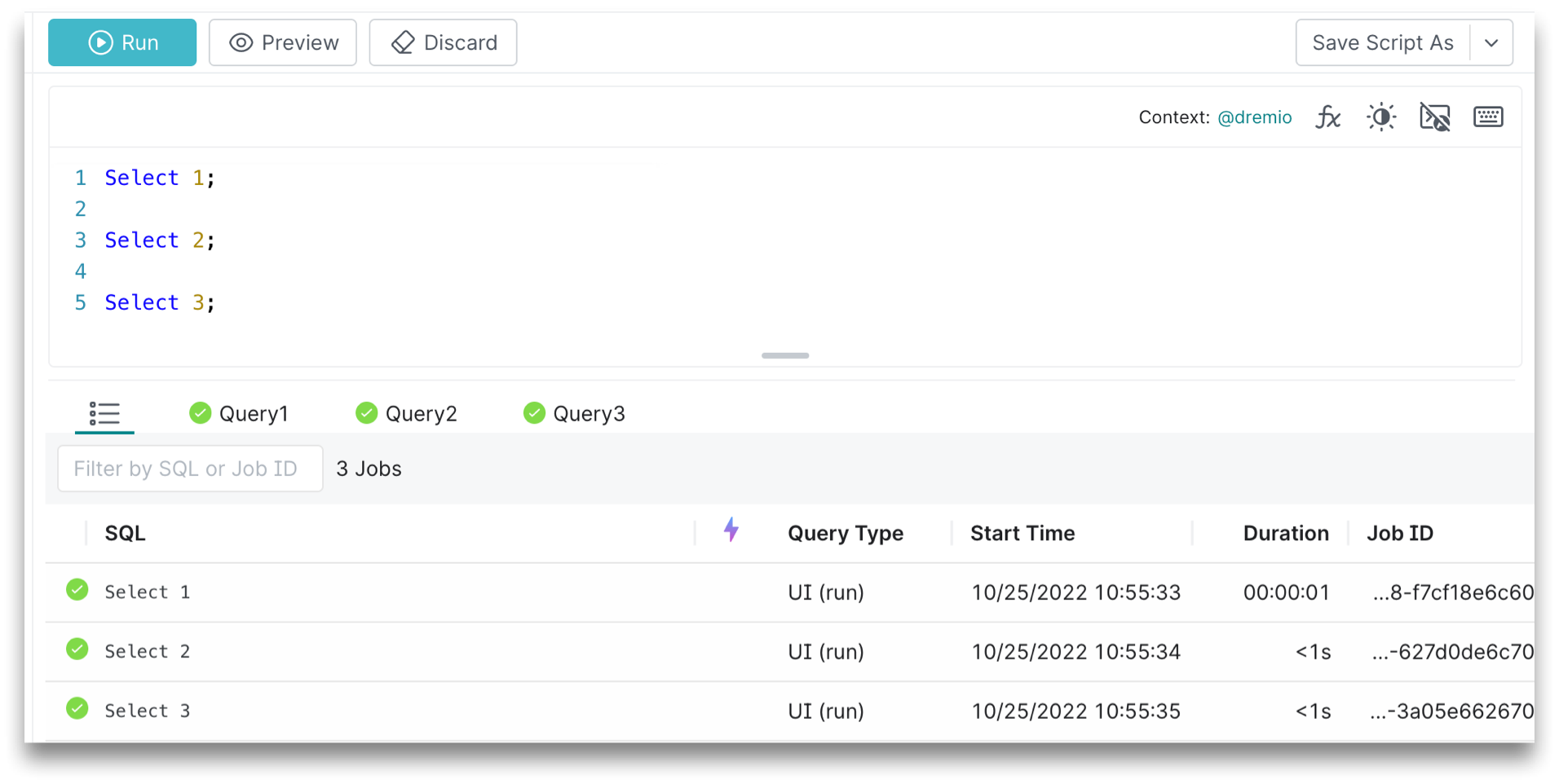 This is a screenshot showing how to run multiple queries in the SQL editor. This is a screenshot showing how to run multiple queries in the SQL editor.